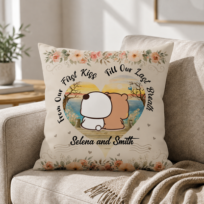 Personalized Bubu & Dudu Pillow – From Our First Kiss Till Our Last Breath | Custom Name Romantic Gift
