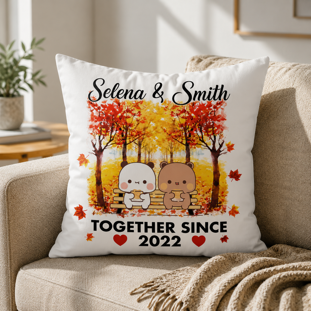 Personalized Bubu & Dudu Pillow – Together Since | Custom Name & Year Fall Anniversary Gift