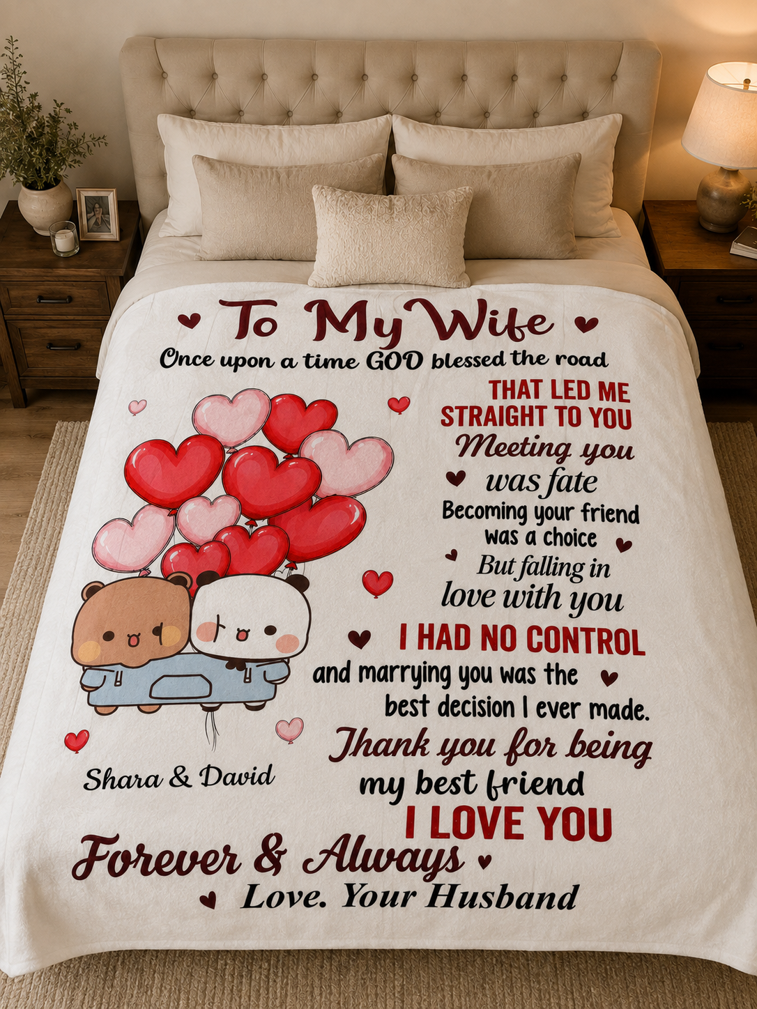 Personalized Bubu & Dudu Blanket – To My Wife, Falling in Love With You I Had No Control