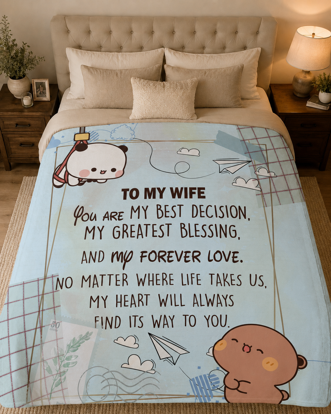 Bubu Dudu couple blanket lifestyle shot kawaii soft throw gift for wife romantic