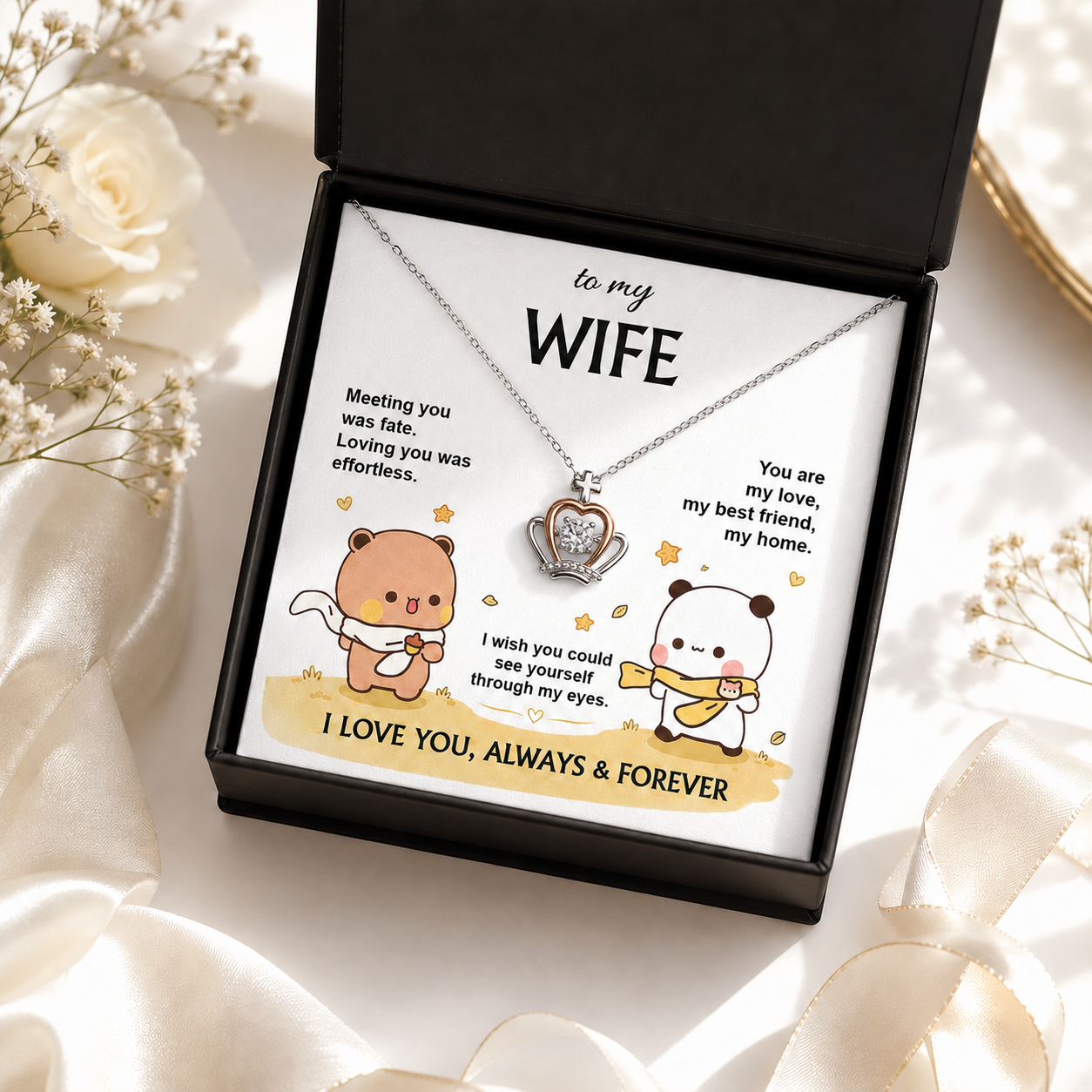 Bubu & Dudu Necklace – To My Wife, I Love You Always & Forever | 925 Sterling Silver Gift for Her