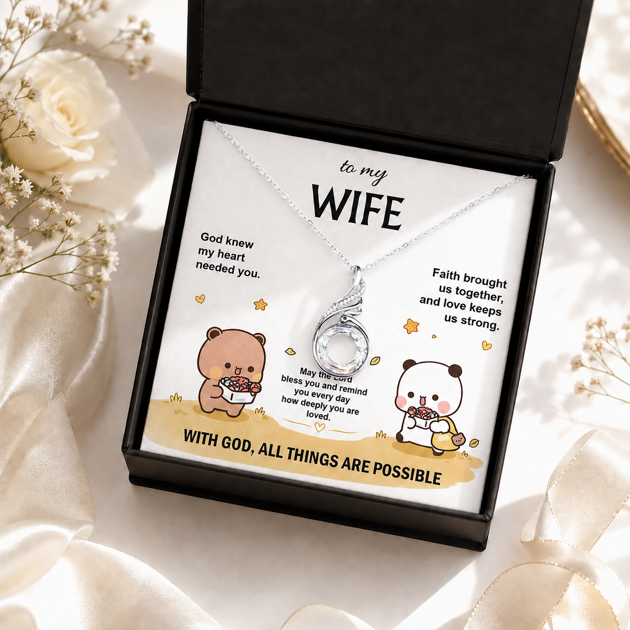 Bubu & Dudu Necklace – To My Wife, With God All Things Are Possible | 925 Sterling Silver Gift for Her