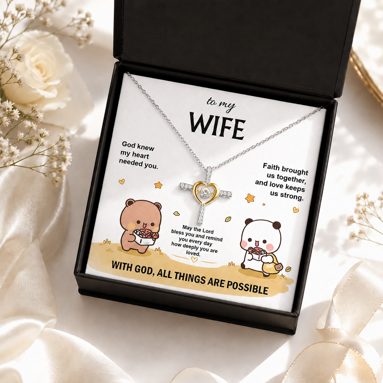 Bubu & Dudu Necklace – To My Wife, With God All Things Are Possible | 925 Sterling Silver Gift for Her