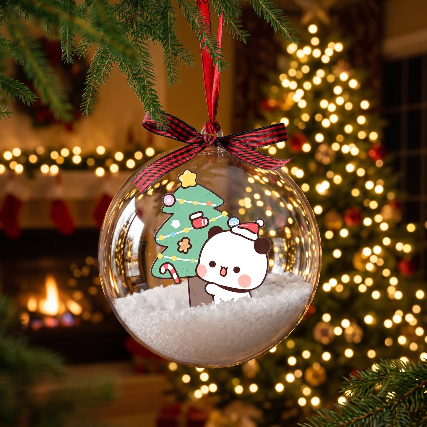 Bubu & Dudu Christmas Snow Globe Ornament Set – Kawaii Couple Bauble Tree Decoration