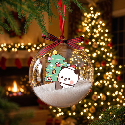 Bubu & Dudu Christmas Snow Globe Ornament Set – Kawaii Couple Bauble Tree Decoration