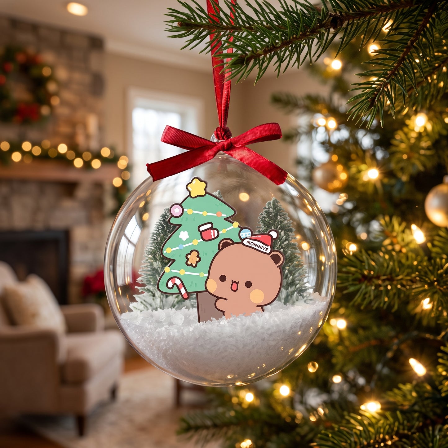 Bubu & Dudu Christmas Snow Globe Ornament Set – Kawaii Couple Bauble Tree Decoration