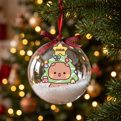 Personalized Bubu & Dudu Christmas Snow Globe Ornament – Custom Name Tree Costume Kawaii Couple Bauble