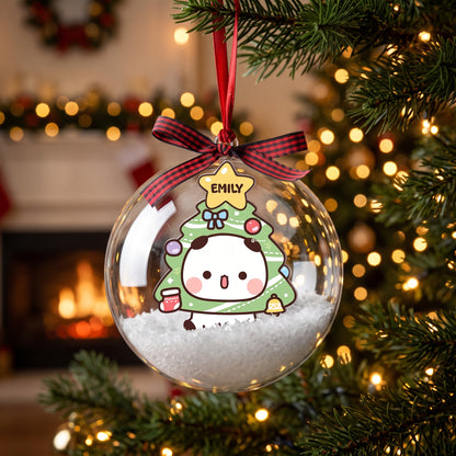 Personalized Bubu & Dudu Christmas Snow Globe Ornament – Custom Name Tree Costume Kawaii Couple Bauble