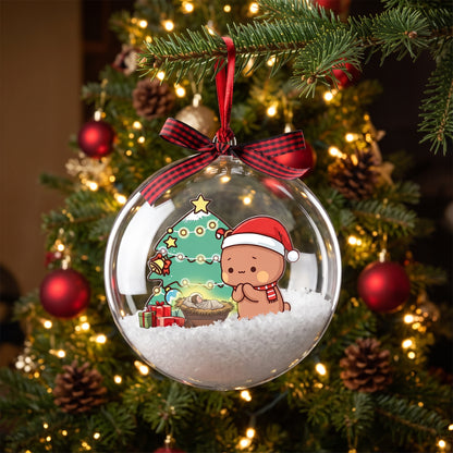 Bubu & Dudu Christmas Snow Globe Ornament Set – Kawaii Couple Bauble Tree Decoration
