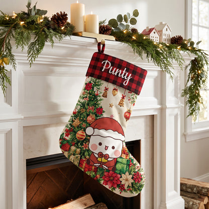 Personalized Bubu & Dudu Christmas Stockings Set of 2 – Custom Name Kawaii Couple Buffalo Plaid Santa Stockings