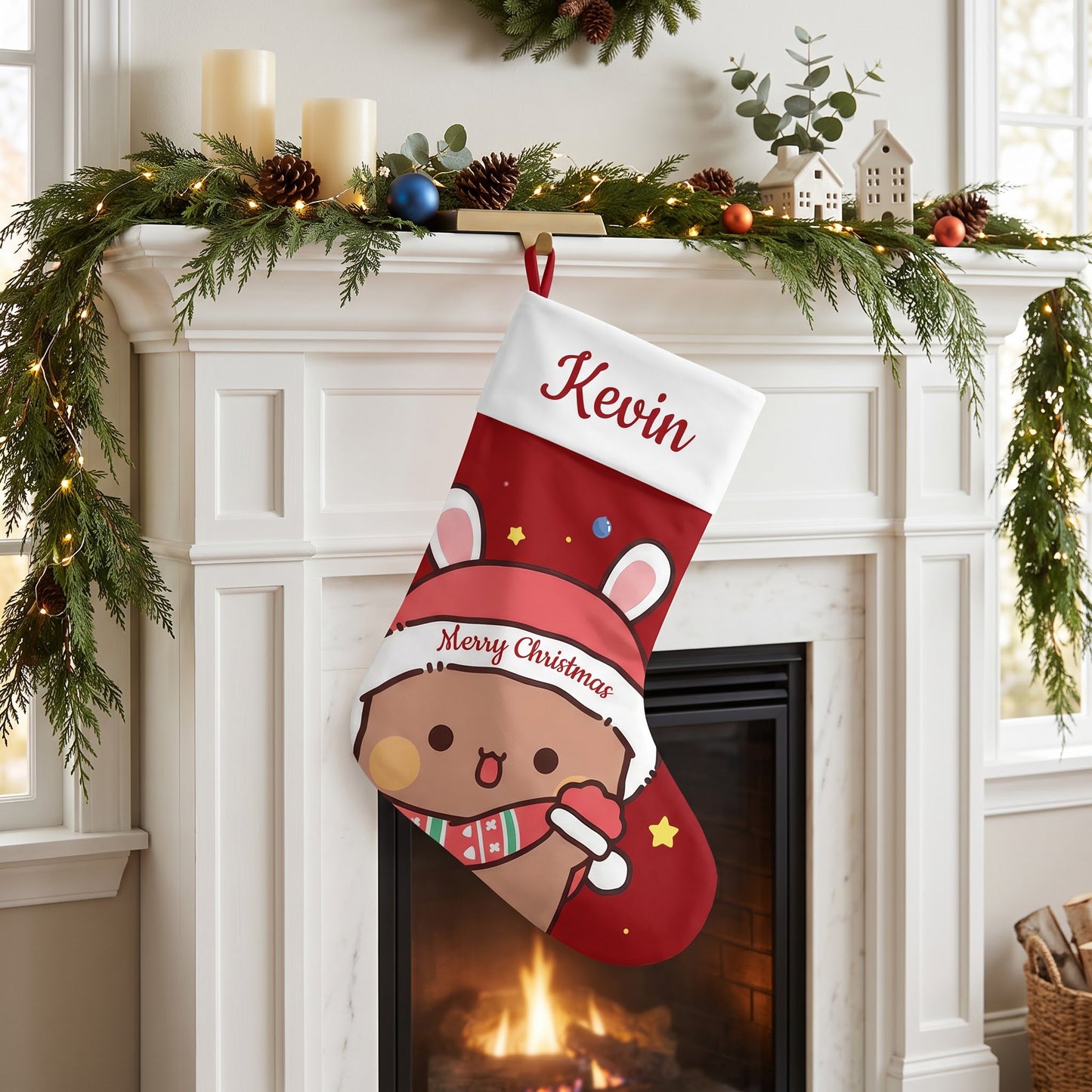 Personalized Bubu & Dudu Christmas Stockings – Set of 2 Matching Couple Kawaii Custom Name Stockings