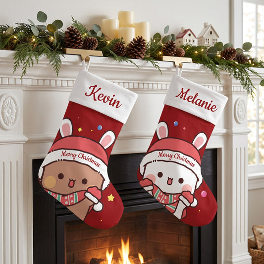 Personalized Bubu & Dudu Christmas Stockings – Set of 2 Matching Couple Kawaii Custom Name Stockings