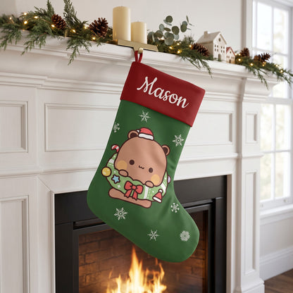 Personalized Bubu & Dudu Christmas Stockings – Set of 2 Matching Couple Kawaii Custom Name Green Holiday Stockings