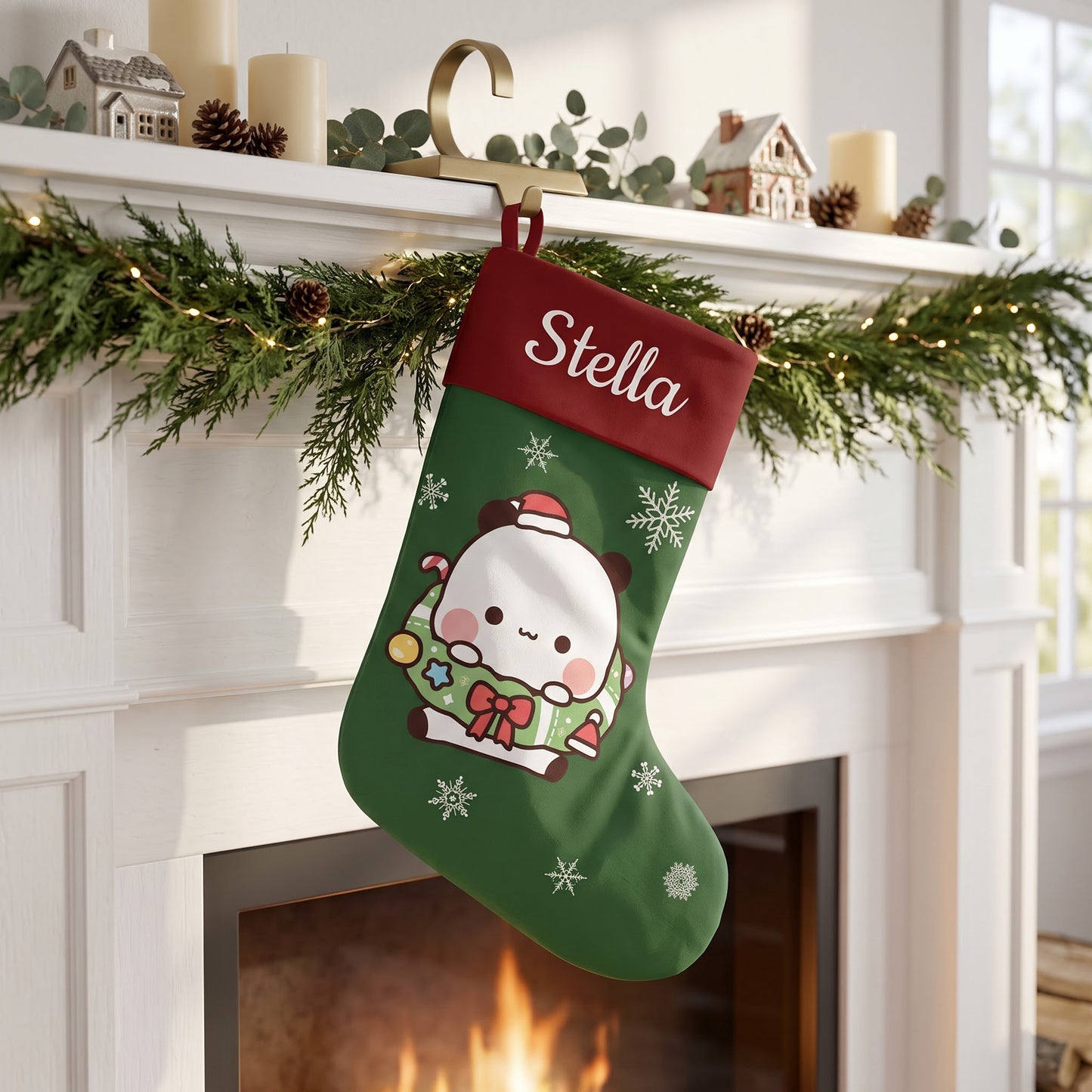 Personalized Bubu & Dudu Christmas Stockings – Set of 2 Matching Couple Kawaii Custom Name Green Holiday Stockings