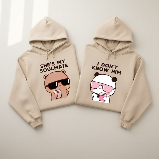 Bubu Dudu Couple Hoodies – She’s My Soulmate / I Don’t Know Him