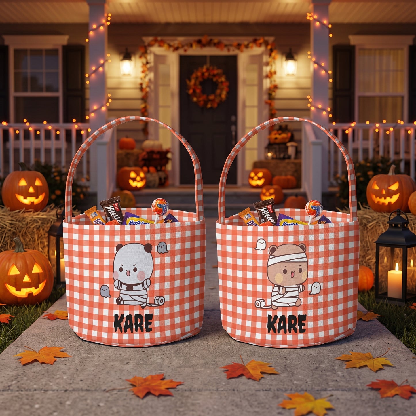 Personalized Bubu & Dudu Halloween Basket – Custom Name Trick-or-Treat Candy Bag