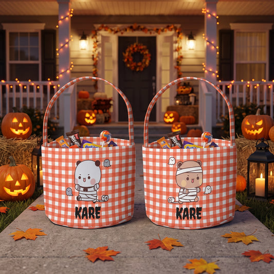 Personalized Bubu & Dudu Halloween Basket – Custom Name Trick-or-Treat Candy Bag