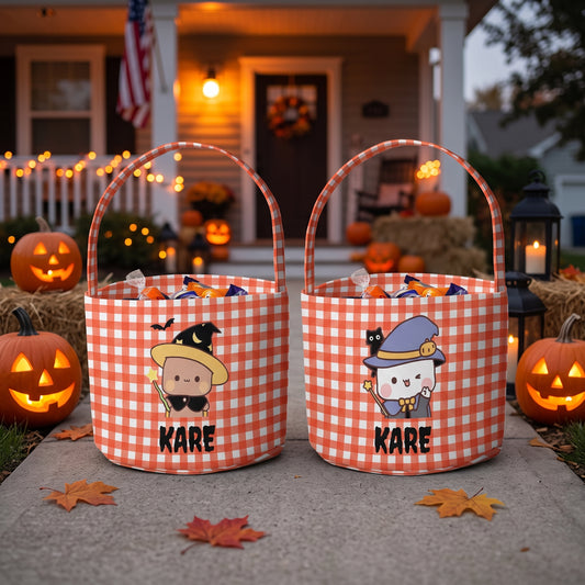Personalized Bubu & Dudu Halloween Basket – Custom Name Witch Trick-or-Treat Candy Bag