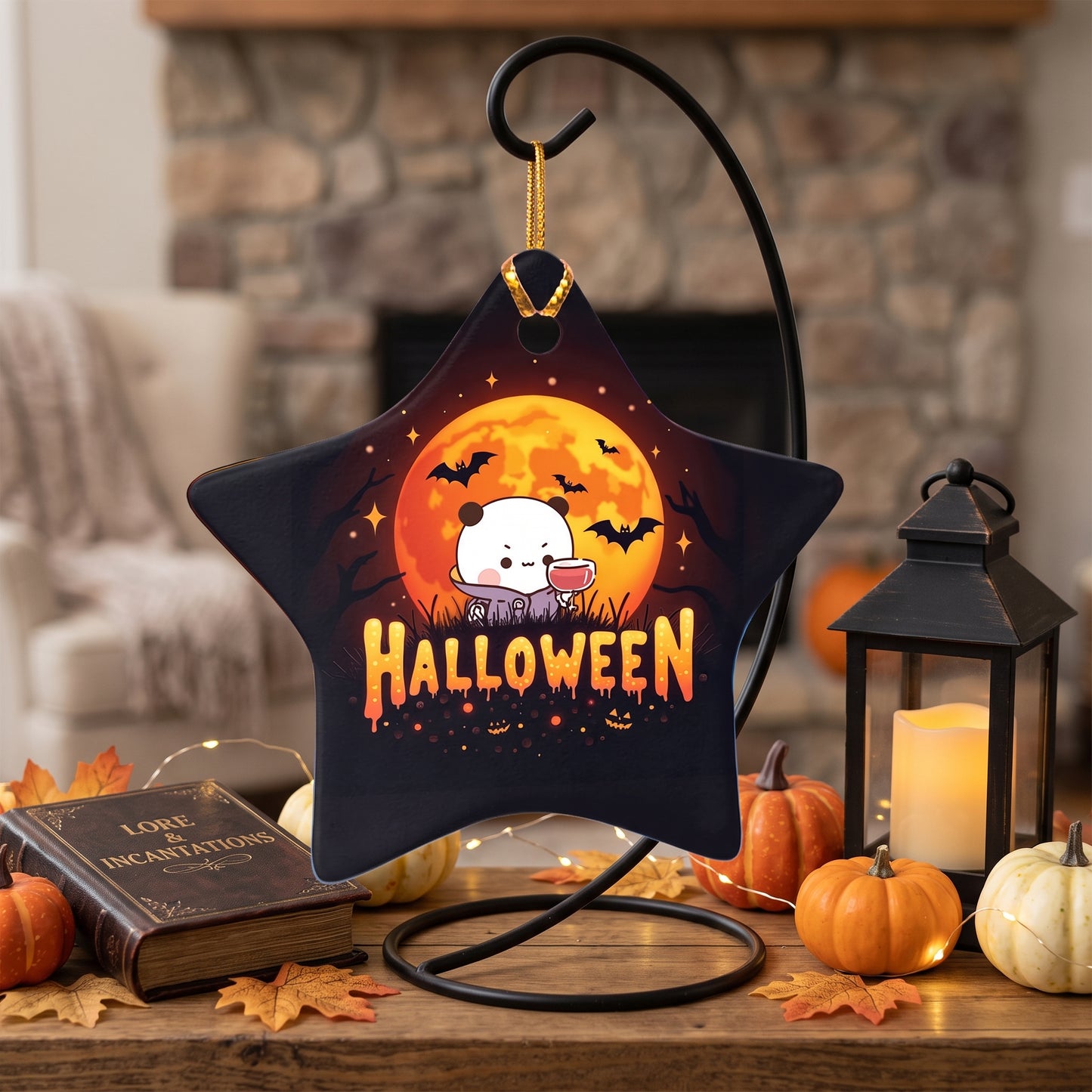 Bubu & Dudu Halloween Ceramic Ornament – Cute Spooky Moon Star Decoration