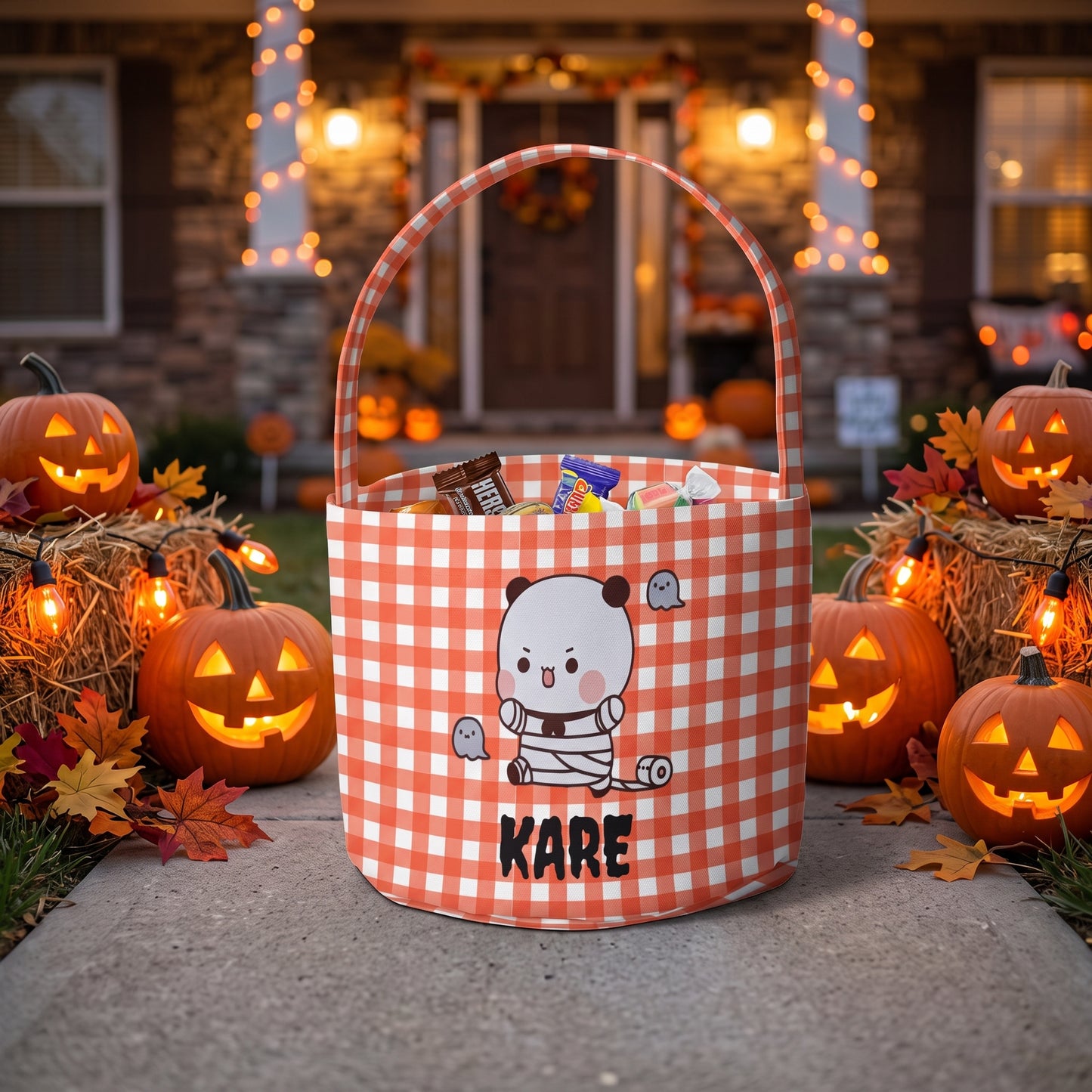 Personalized Bubu & Dudu Halloween Basket – Custom Name Trick-or-Treat Candy Bag