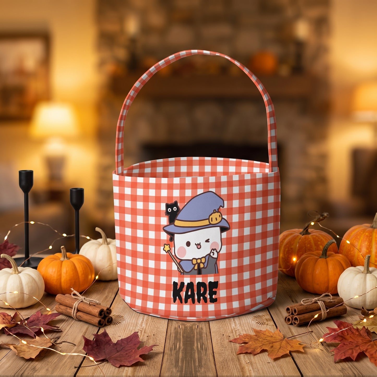 Personalized Bubu & Dudu Halloween Basket – Custom Name Witch Trick-or-Treat Candy Bag