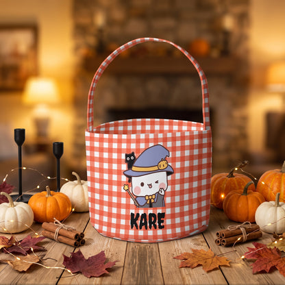 Personalized Bubu & Dudu Halloween Basket – Custom Name Witch Trick-or-Treat Candy Bag