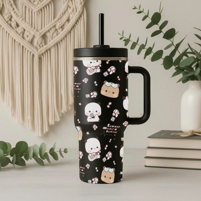 Kawaii Music Bubu&Dudu Tumbler with Handle & Straw – Cute Insulated Travel Cup