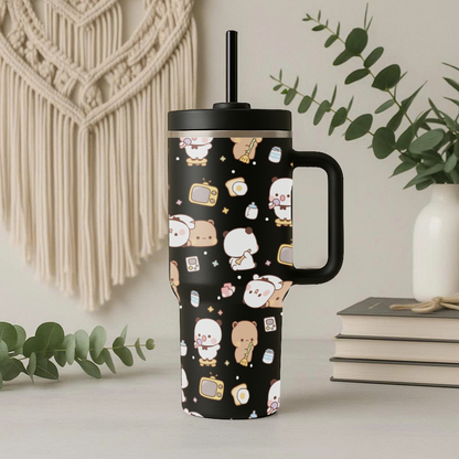 Kawaii Daily Life Bubu&Dudu Tumbler with Handle & Straw – Cute Insulated Cup