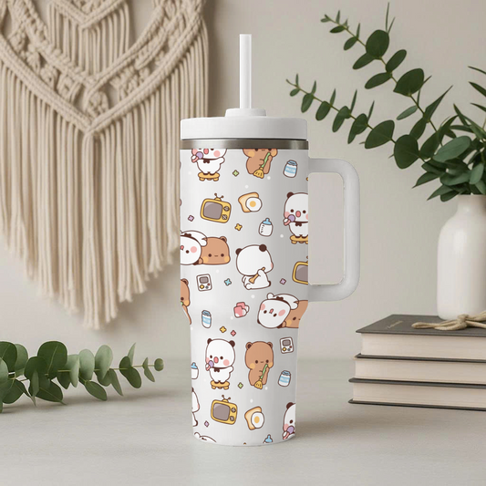 Kawaii Daily Life Bubu&Dudu Tumbler with Handle & Straw – Cute Insulated Cup