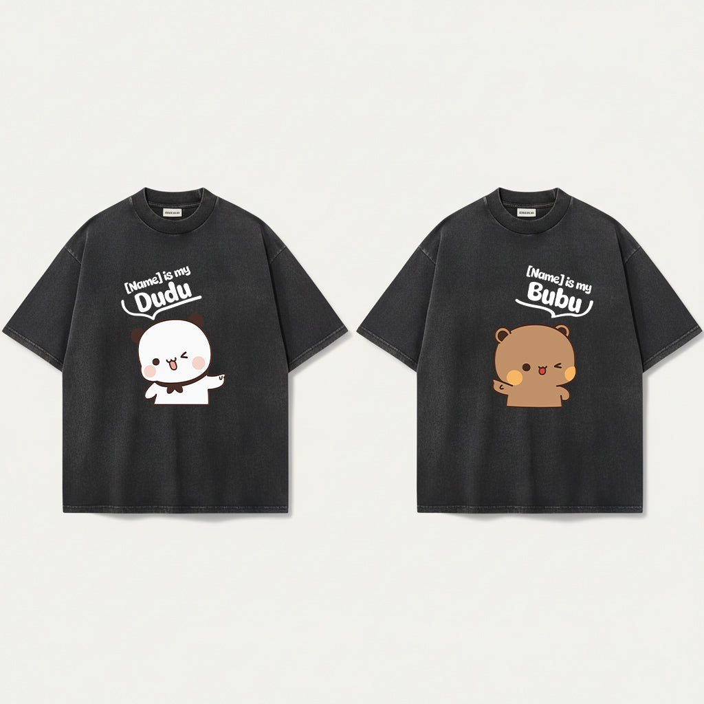 Custom Name Bubu & Dudu Mineral Wash Matching T-Shirt