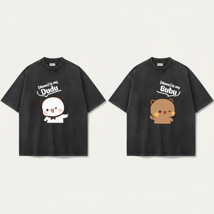 Custom Name Bubu & Dudu Mineral Wash Matching T-Shirt