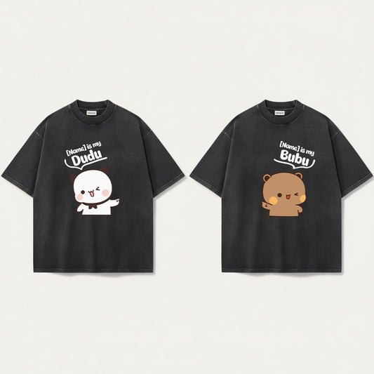Custom Name Bubu & Dudu Mineral Wash Matching T-Shirt