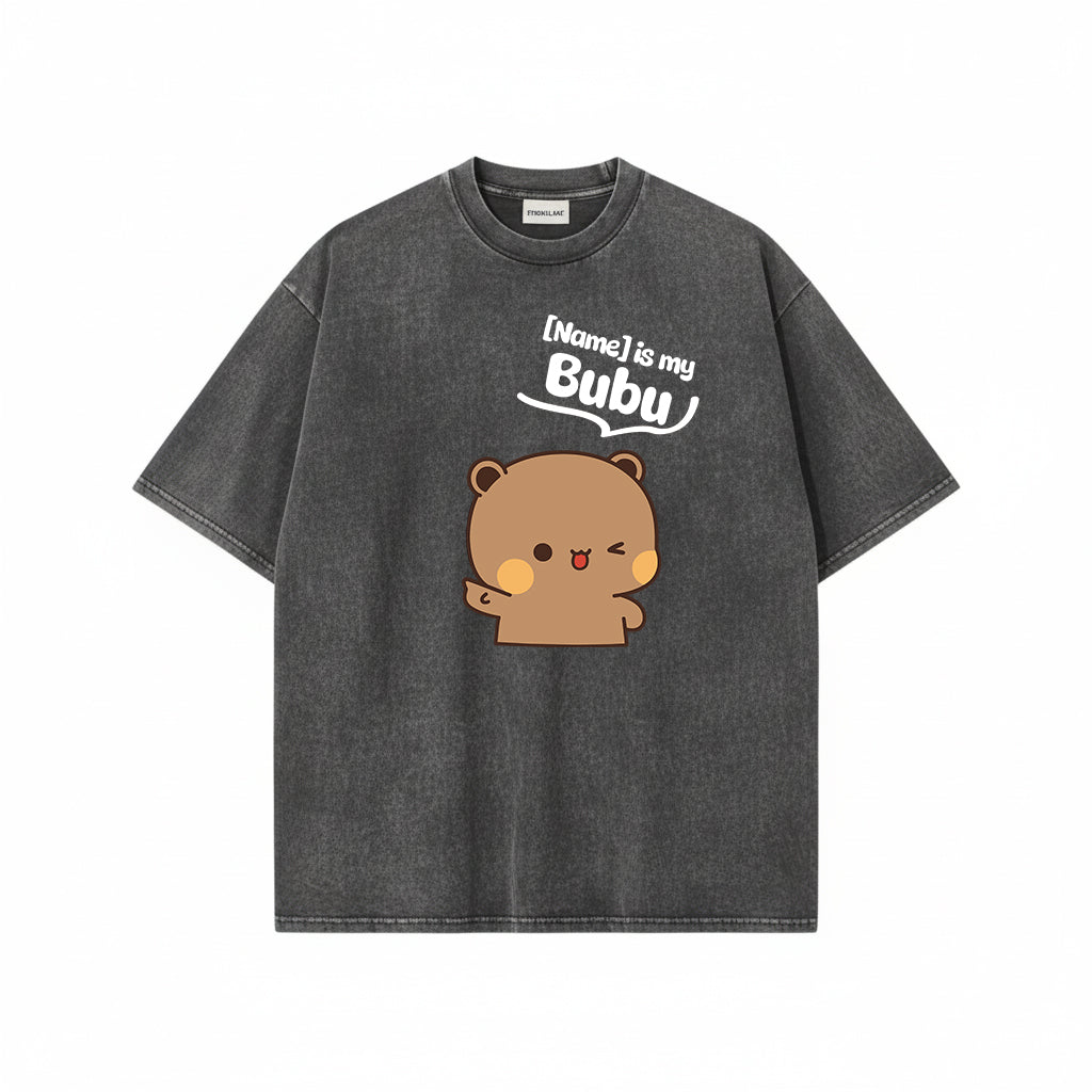Custom Name Bubu & Dudu Mineral Wash Matching T-Shirt
