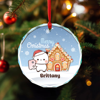 Personalized Bubu & Dudu Christmas Crystal Ornament Set – Custom Name Kawaii Couple Gingerbread Keepsake