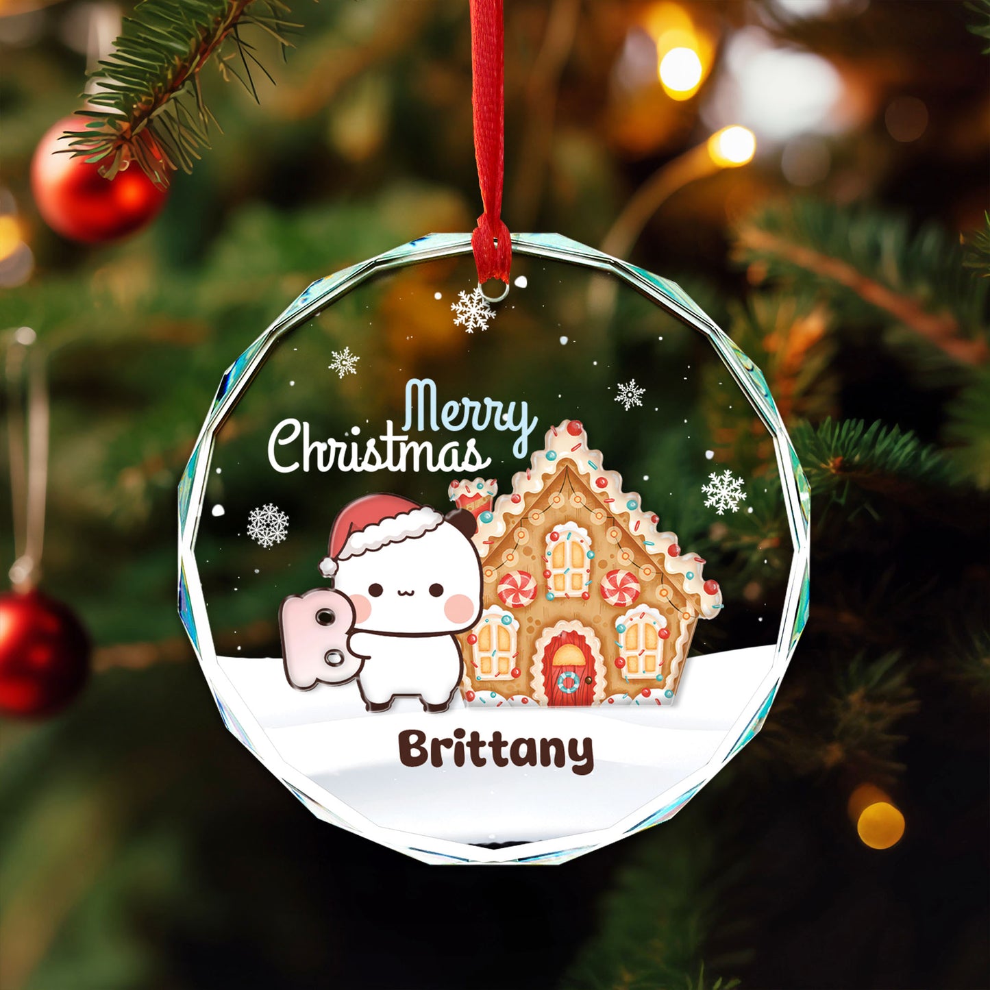 Personalized Bubu & Dudu Christmas Crystal Ornament Set – Custom Name Kawaii Couple Gingerbread Keepsake