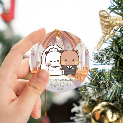 Personalized First Christmas Married Ornament – Custom Name Bubu & Dudu Wedding Newlywed Keepsake