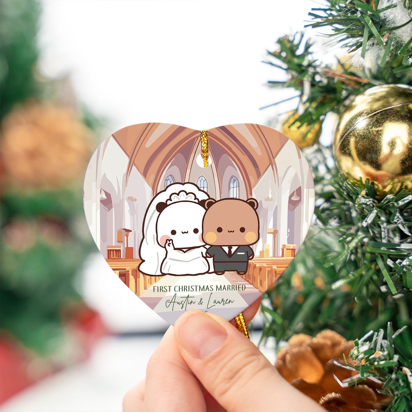 Personalized First Christmas Married Ornament – Custom Name Bubu & Dudu Wedding Newlywed Keepsake