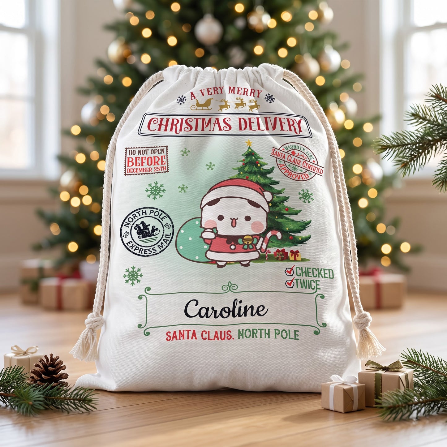 Custom Name Bubu & Dudu Santa Sack – Personalized Christmas Gift Bag Kawaii Delivery