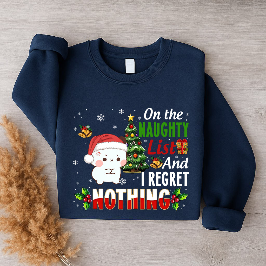 On The Naughty List And I Regret Nothing Sweatshirt | Funny Christmas Matching Couple Sweatshirt