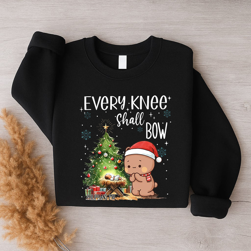 Every Knee Shall Bow Christmas Sweatshirt | Matching Christian Couple Sweatshirt