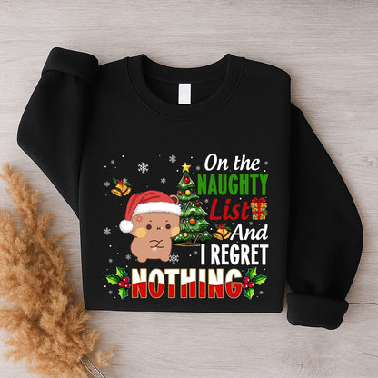 On The Naughty List And I Regret Nothing Sweatshirt | Funny Christmas Matching Couple Sweatshirt