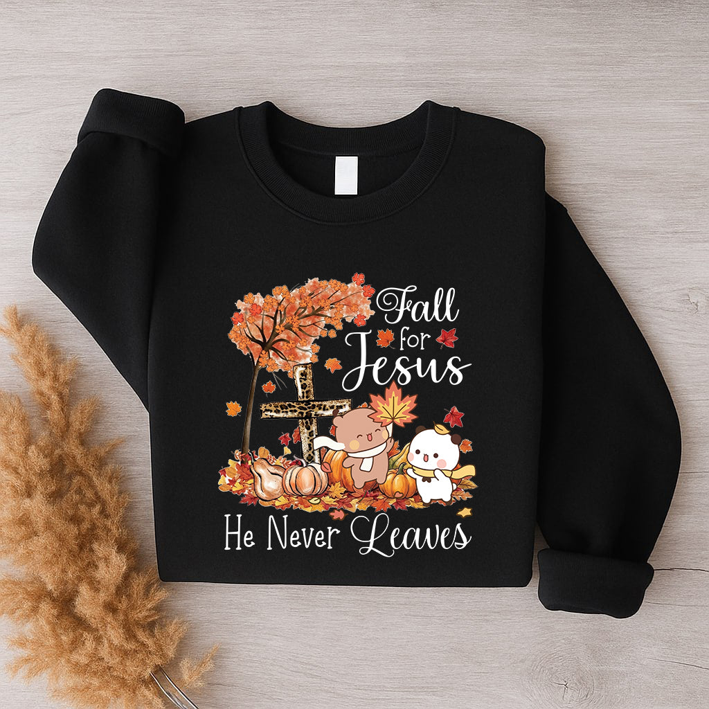 Fall For Jesus Sweatshirt | Christian Fall Sweatshirt, He Never Leaves