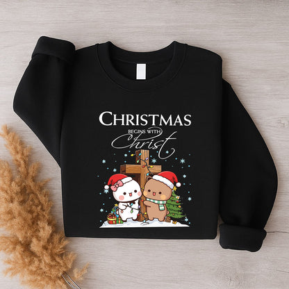 Christmas Begins With Christ Sweatshirt | Cute Christian Christmas Sweatshirt