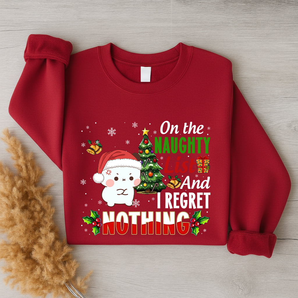 On The Naughty List And I Regret Nothing Sweatshirt | Funny Christmas Matching Couple Sweatshirt