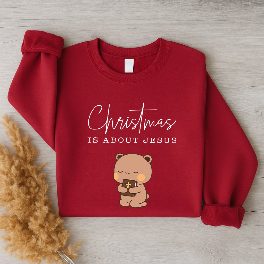 Christmas Is About Jesus Sweatshirt | Bubu & Dudu Matching Christian Holiday Sweatshirt
