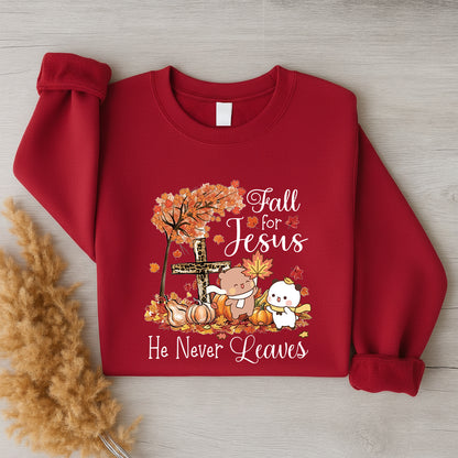 Fall For Jesus Sweatshirt | Christian Fall Sweatshirt, He Never Leaves