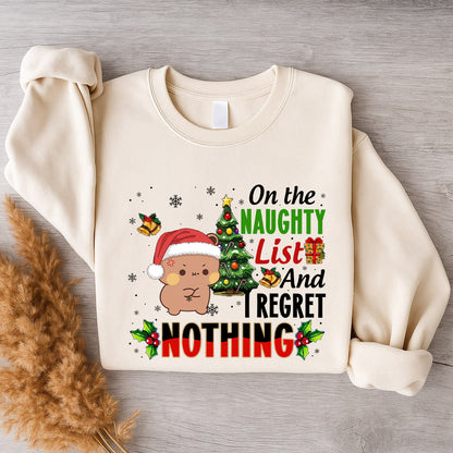 On The Naughty List And I Regret Nothing Sweatshirt | Funny Christmas Matching Couple Sweatshirt
