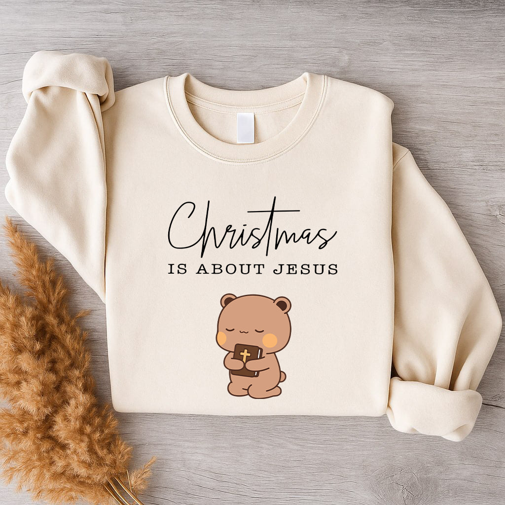Christmas Is About Jesus Sweatshirt | Bubu & Dudu Matching Christian Holiday Sweatshirt