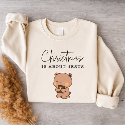Christmas Is About Jesus Sweatshirt | Bubu & Dudu Matching Christian Holiday Sweatshirt
