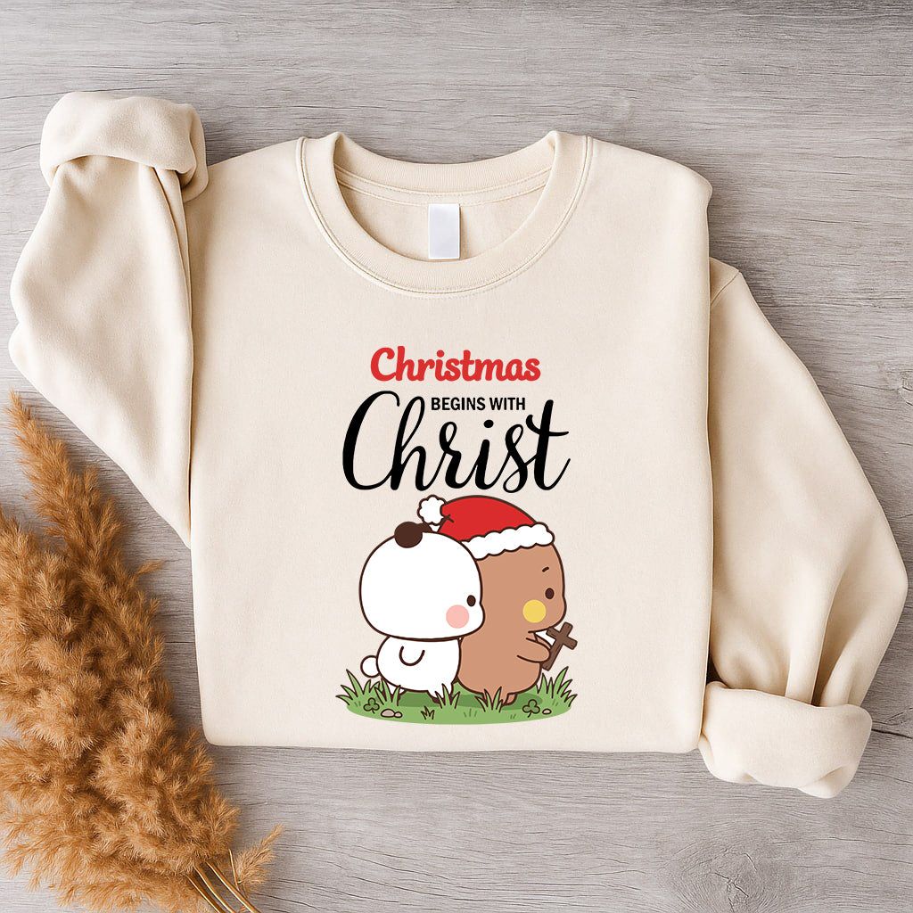 Christmas Begins With Christ Sweatshirt | Cute Christian Holiday Sweatshirt